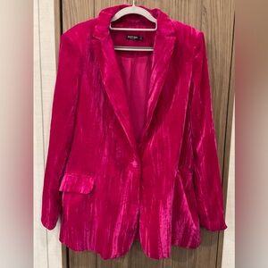 Nasty Gal Collection Womens Hot Pink Crushed Velvet Blazer Size 10
